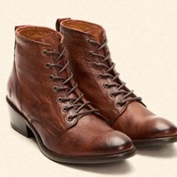 Vintage Frye Carson Dark Brown Leather Lace Up Booties - Picture 16 of 16